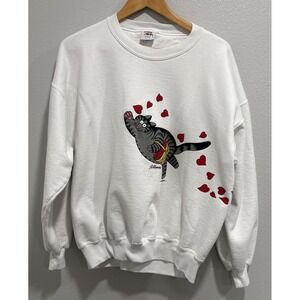 Vintage B. Kliban Crazy Shirts Cat Crewneck Sweatshirt White Large Hearts Kitty
